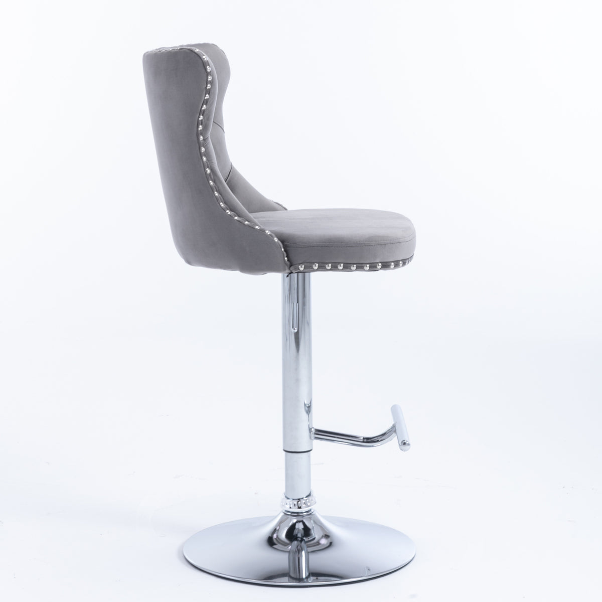 Set of 2 Modern Upholstered Tufted Velvet Armless Bar Stools with Chrome Details- Gray