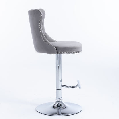 Set of 2 Modern Upholstered Tufted Velvet Armless Bar Stools with Chrome Details- Gray