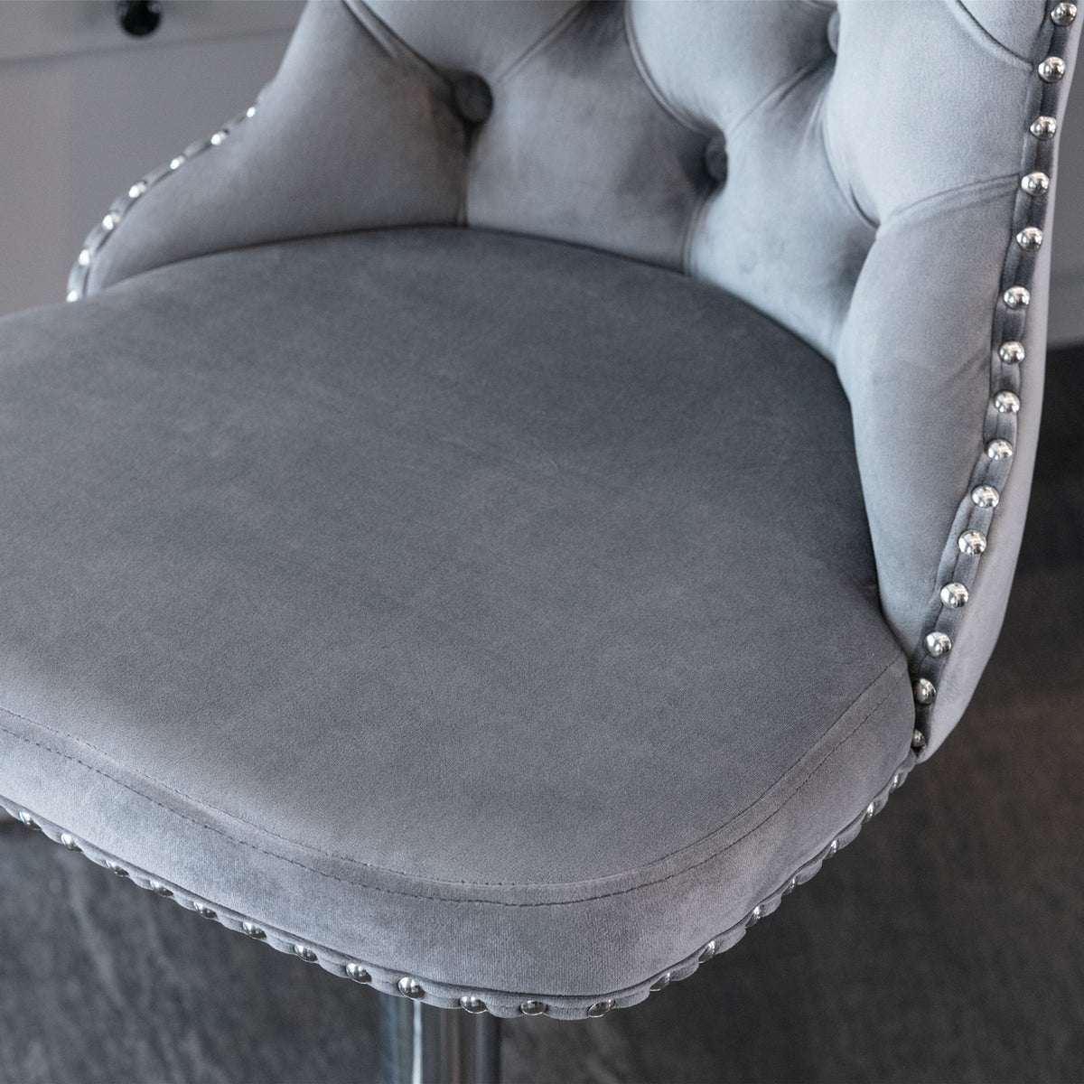 Set of 2 Modern Upholstered Tufted Velvet Armless Bar Stools with Chrome Details- Gray