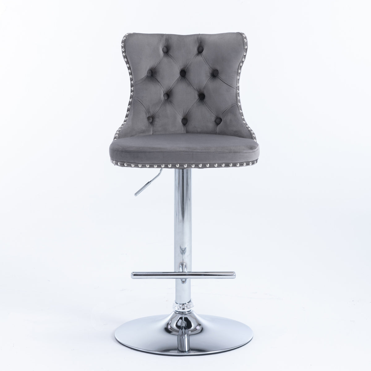 Set of 2 Modern Upholstered Tufted Velvet Armless Bar Stools with Chrome Details- Gray