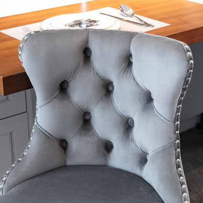Set of 2 Modern Upholstered Tufted Velvet Armless Bar Stools with Chrome Details- Gray