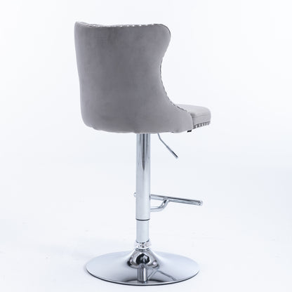 Set of 2 Modern Upholstered Tufted Velvet Armless Bar Stools with Chrome Details- Gray
