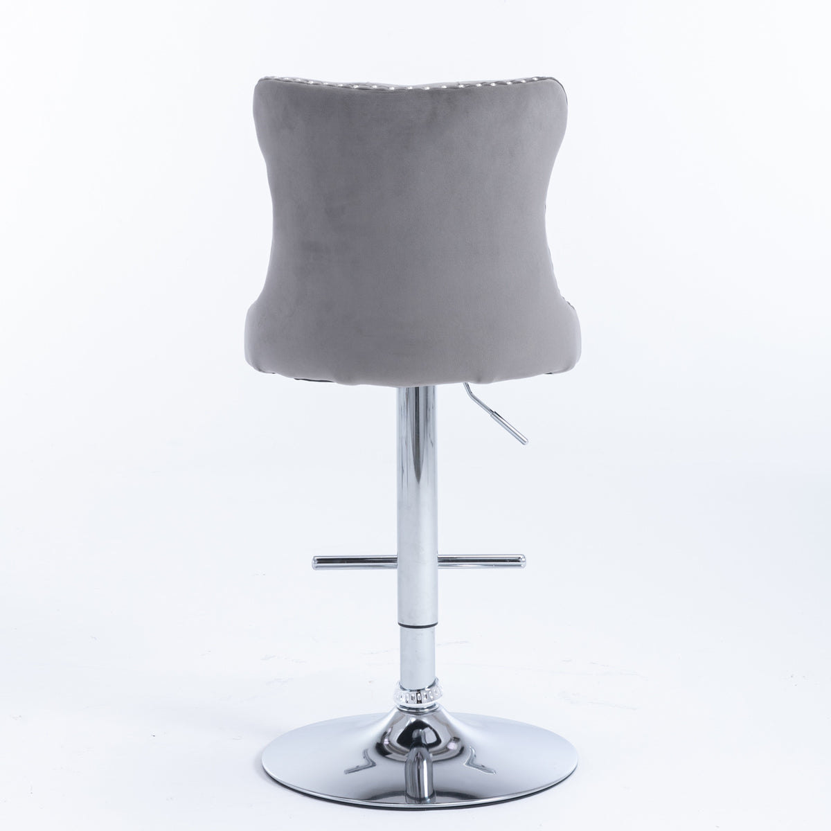 Set of 2 Modern Upholstered Tufted Velvet Armless Bar Stools with Chrome Details- Gray