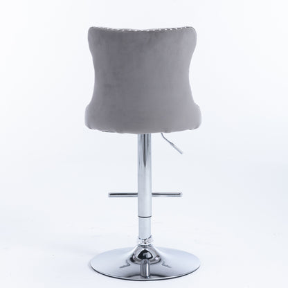 Set of 2 Modern Upholstered Tufted Velvet Armless Bar Stools with Chrome Details- Gray