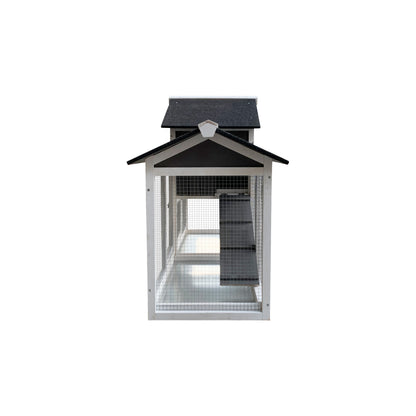 Wooden Outdoor Hutch with Running Cage and Removable Ramp Tray- Gray
