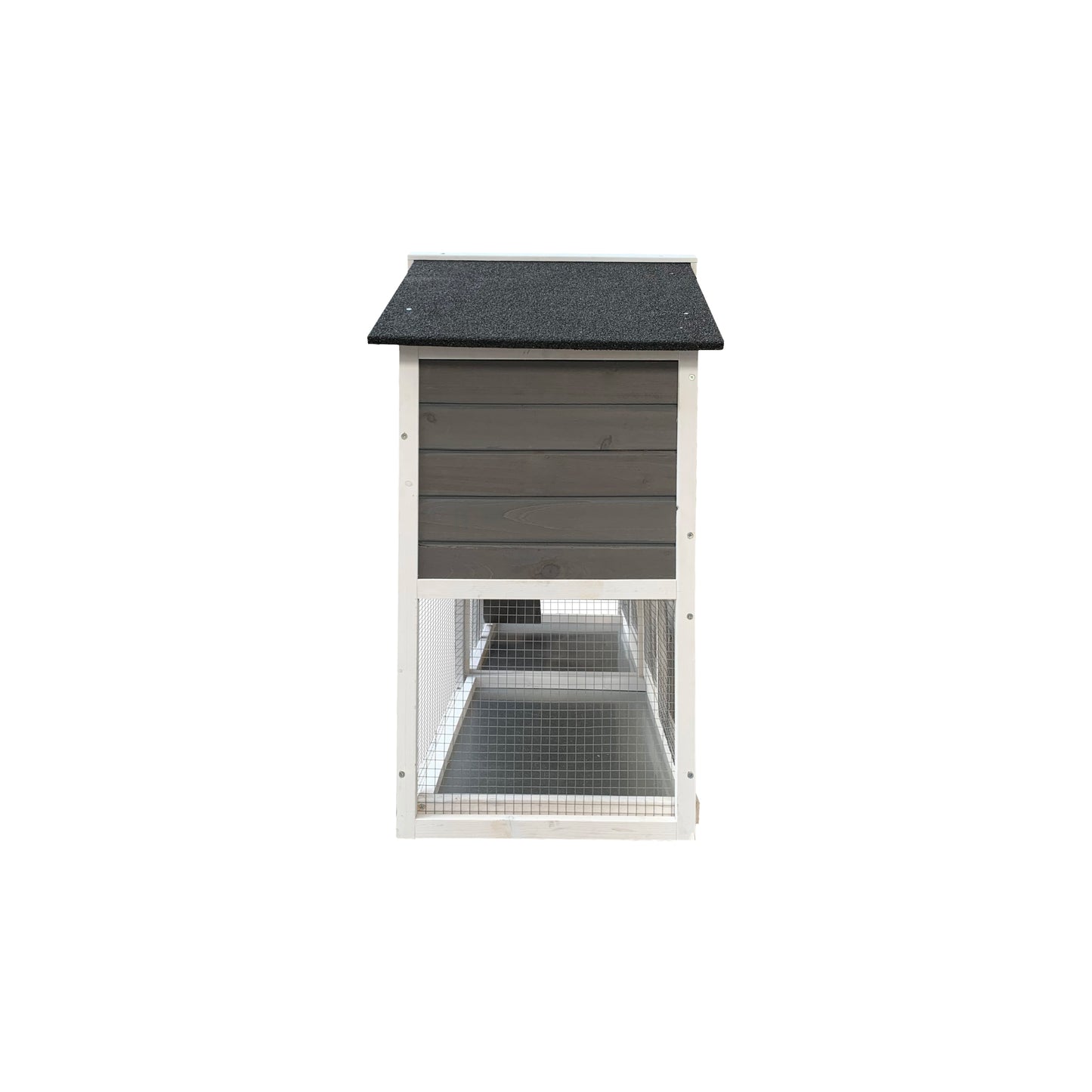Wooden Outdoor Hutch with Running Cage and Removable Ramp Tray- Gray