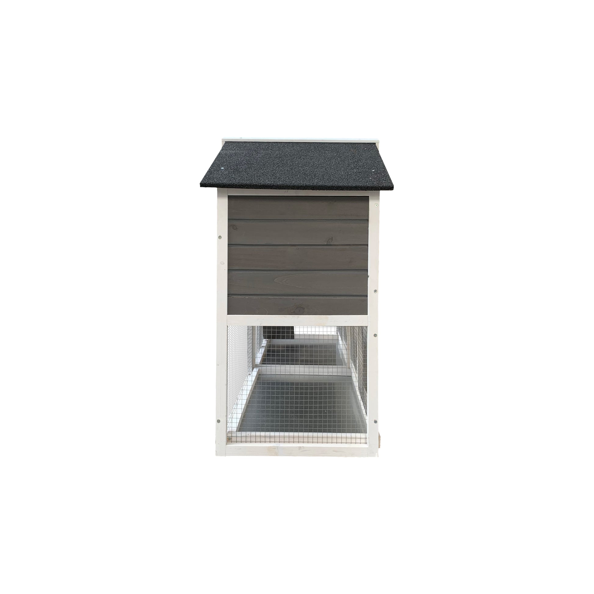 Wooden Outdoor Hutch with Running Cage and Removable Ramp Tray- Gray