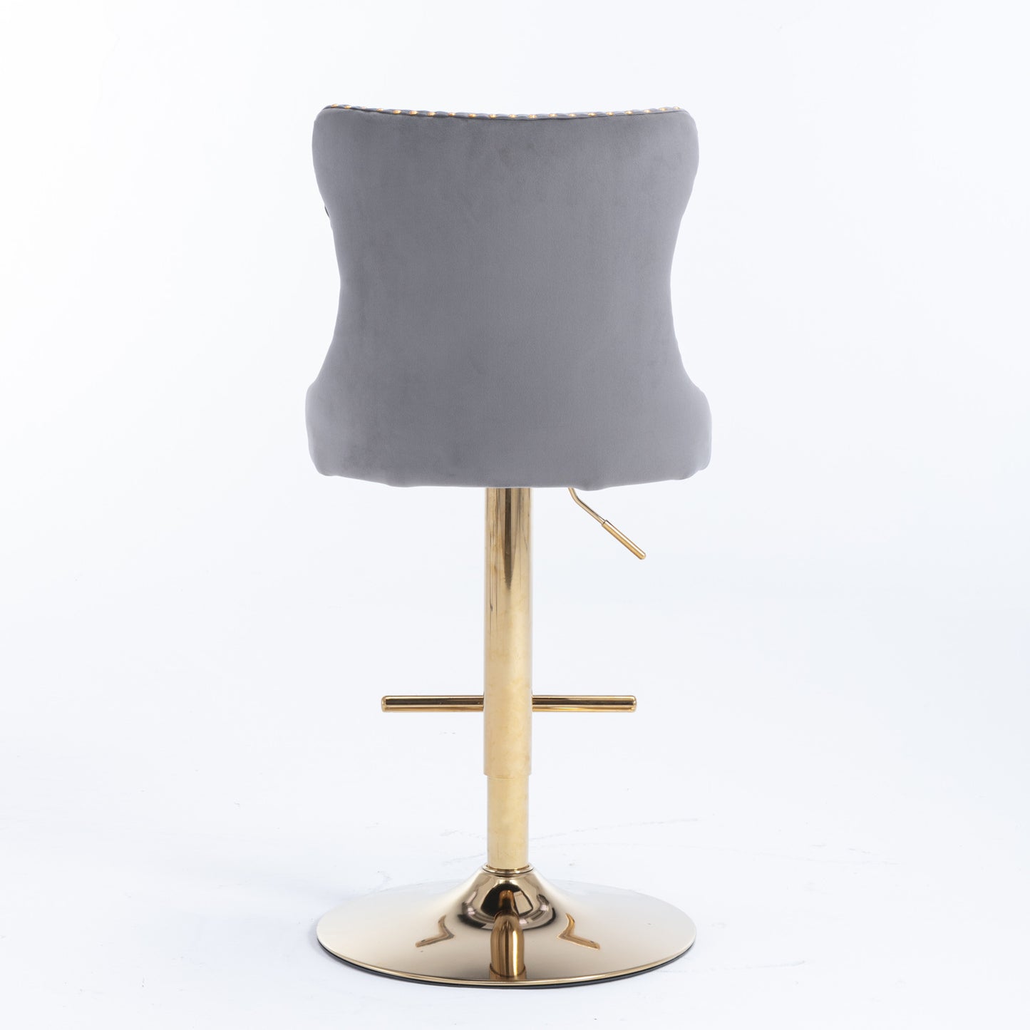 Set of 2 Modern Upholstered Tufted Velvet Armless Bar Stools with Gold Details- Grey