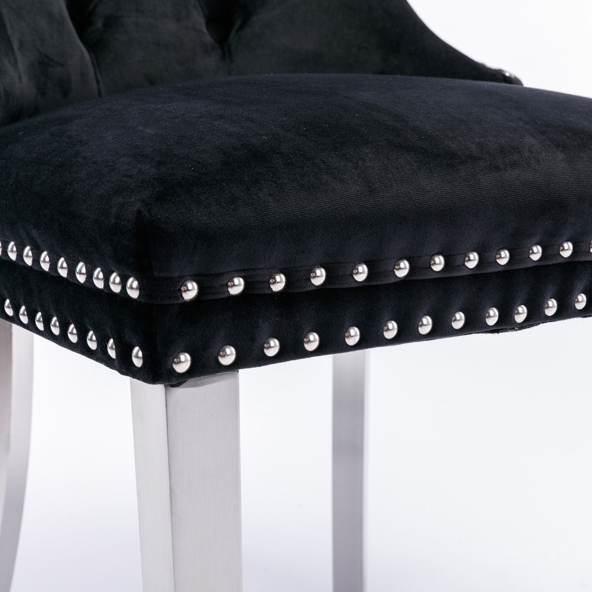 2 pcs High-End Tufted Contemporary Velvet Chair with Chrome Detail and Metal Legs- Black