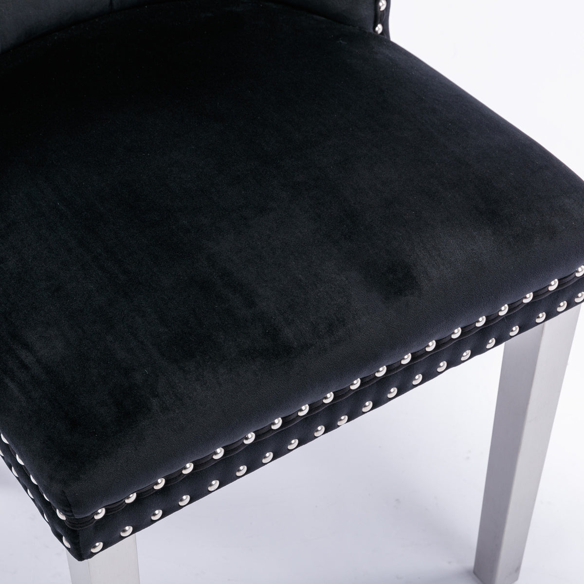 2 pcs High-End Tufted Contemporary Velvet Chair with Chrome Detail and Metal Legs- Black