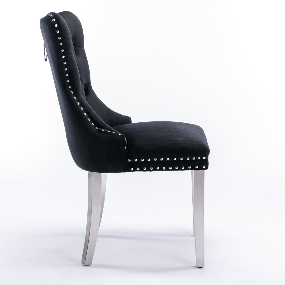 2 pcs High-End Tufted Contemporary Velvet Chair with Chrome Detail and Metal Legs- Black