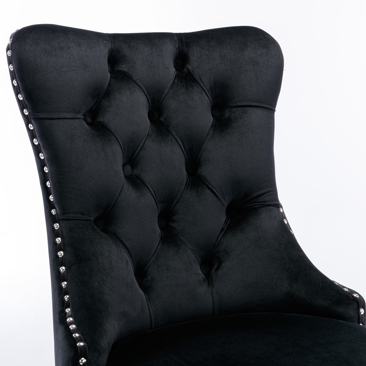 2 pcs High-End Tufted Contemporary Velvet Chair with Chrome Detail and Metal Legs- Black