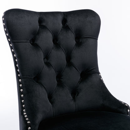 2 pcs High-End Tufted Contemporary Velvet Chair with Chrome Detail and Metal Legs- Black