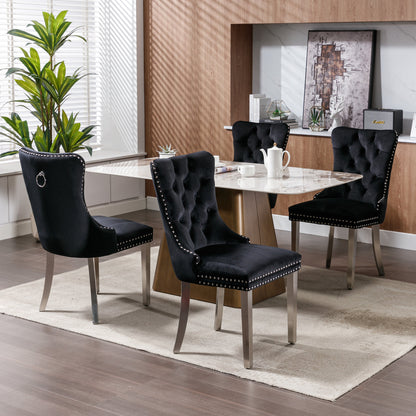 2 pcs High-End Tufted Contemporary Velvet Chair with Chrome Detail and Metal Legs- Black