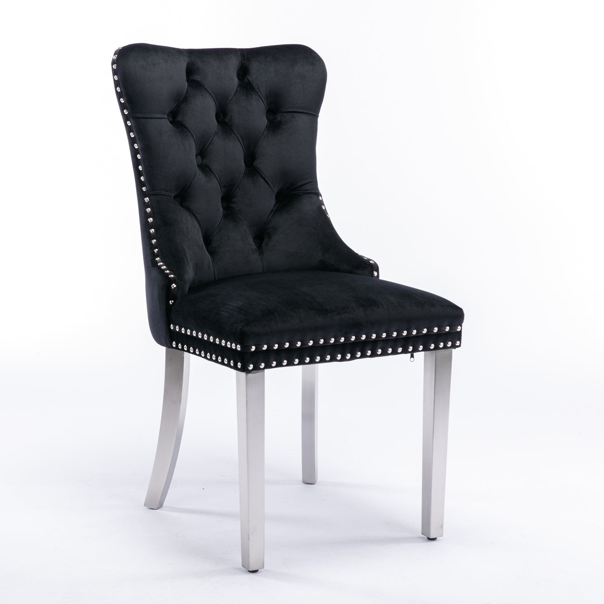 2 pcs High-End Tufted Contemporary Velvet Chair with Chrome Detail and Metal Legs- Black