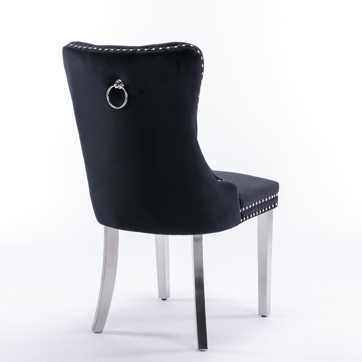 2 pcs High-End Tufted Contemporary Velvet Chair with Chrome Detail and Metal Legs- Black