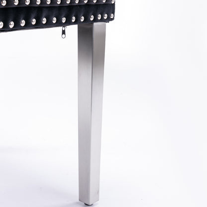 2 pcs High-End Tufted Contemporary Velvet Chair with Chrome Detail and Metal Legs- Black