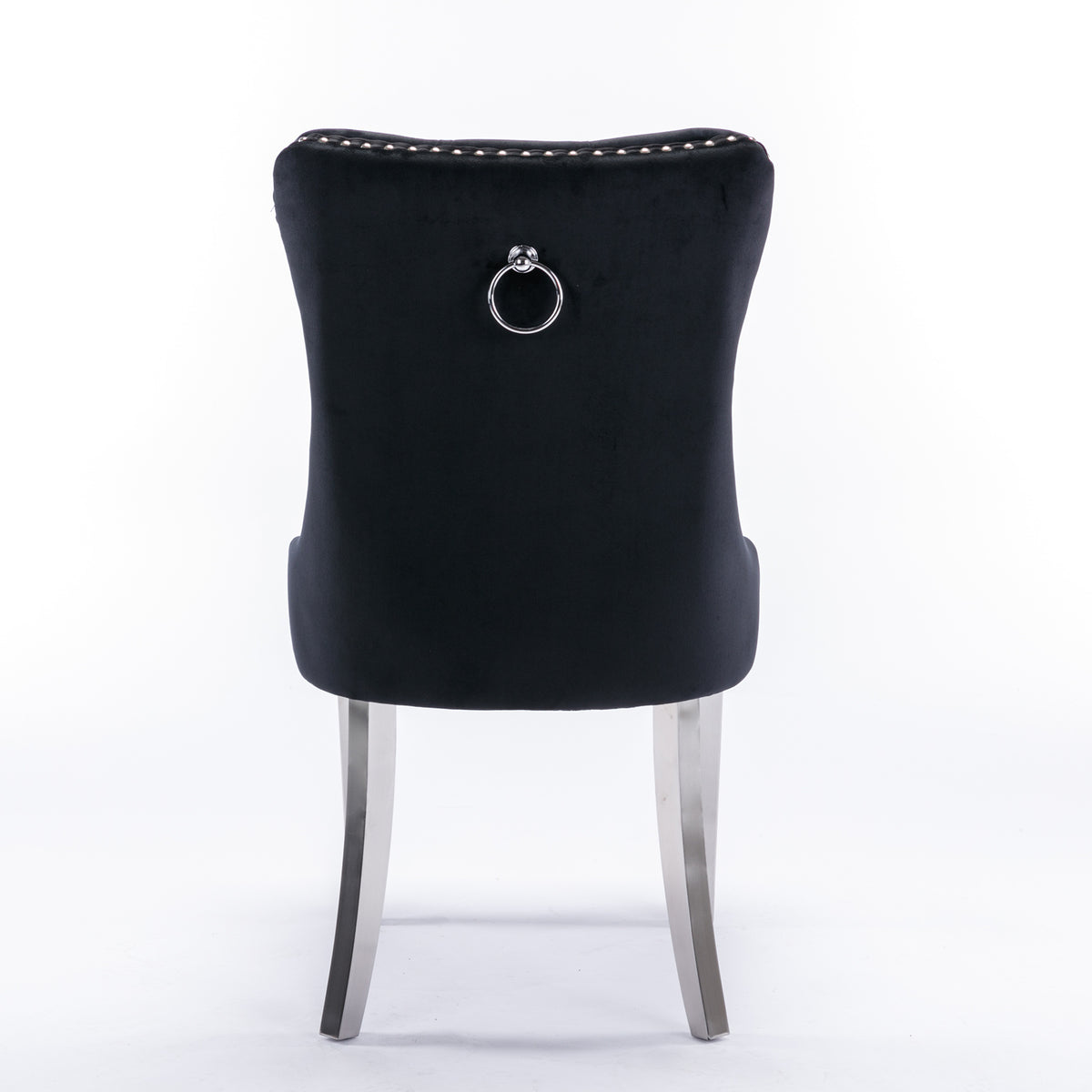 2 pcs High-End Tufted Contemporary Velvet Chair with Chrome Detail and Metal Legs- Black