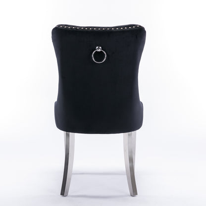 2 pcs High-End Tufted Contemporary Velvet Chair with Chrome Detail and Metal Legs- Black
