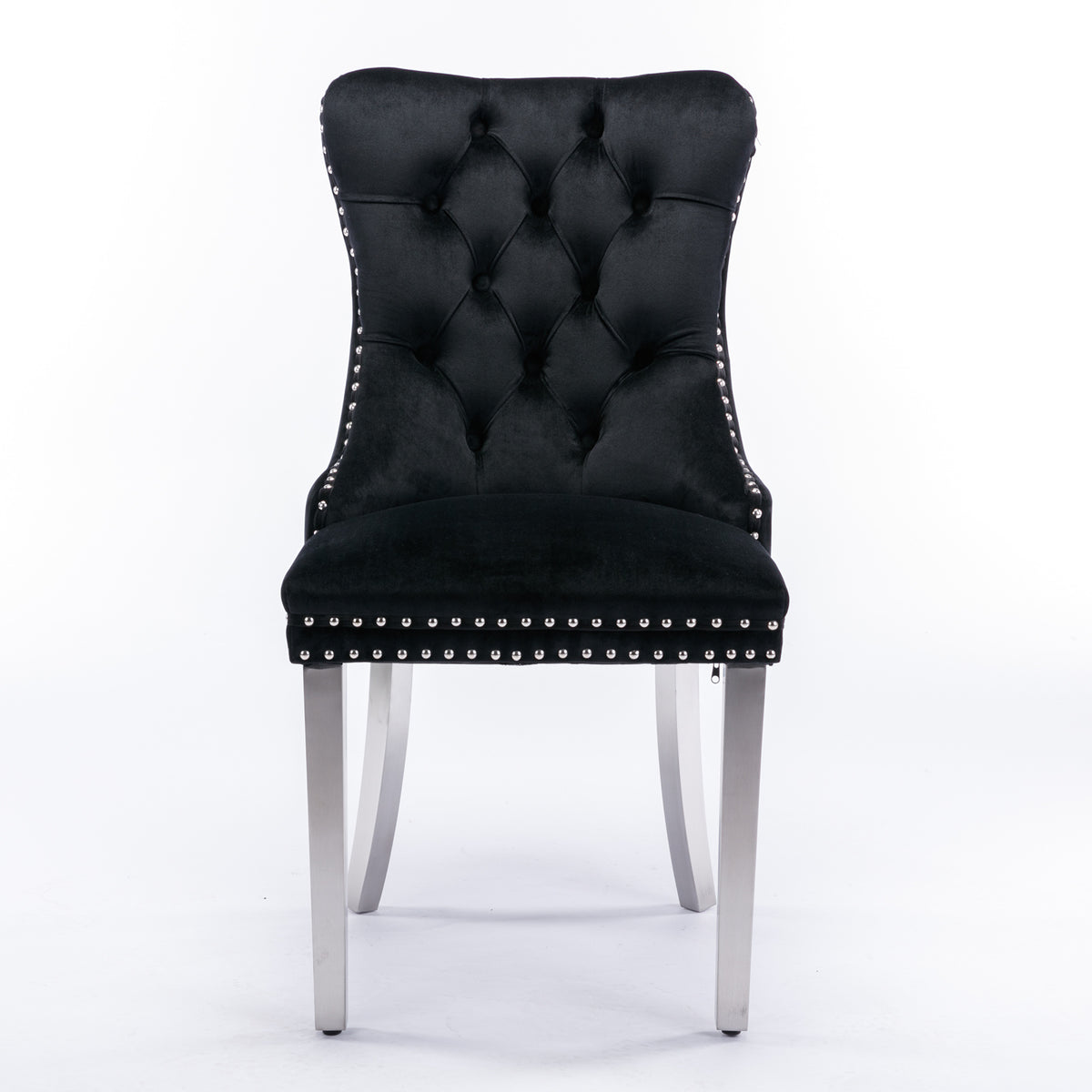 2 pcs High-End Tufted Contemporary Velvet Chair with Chrome Detail and Metal Legs- Black