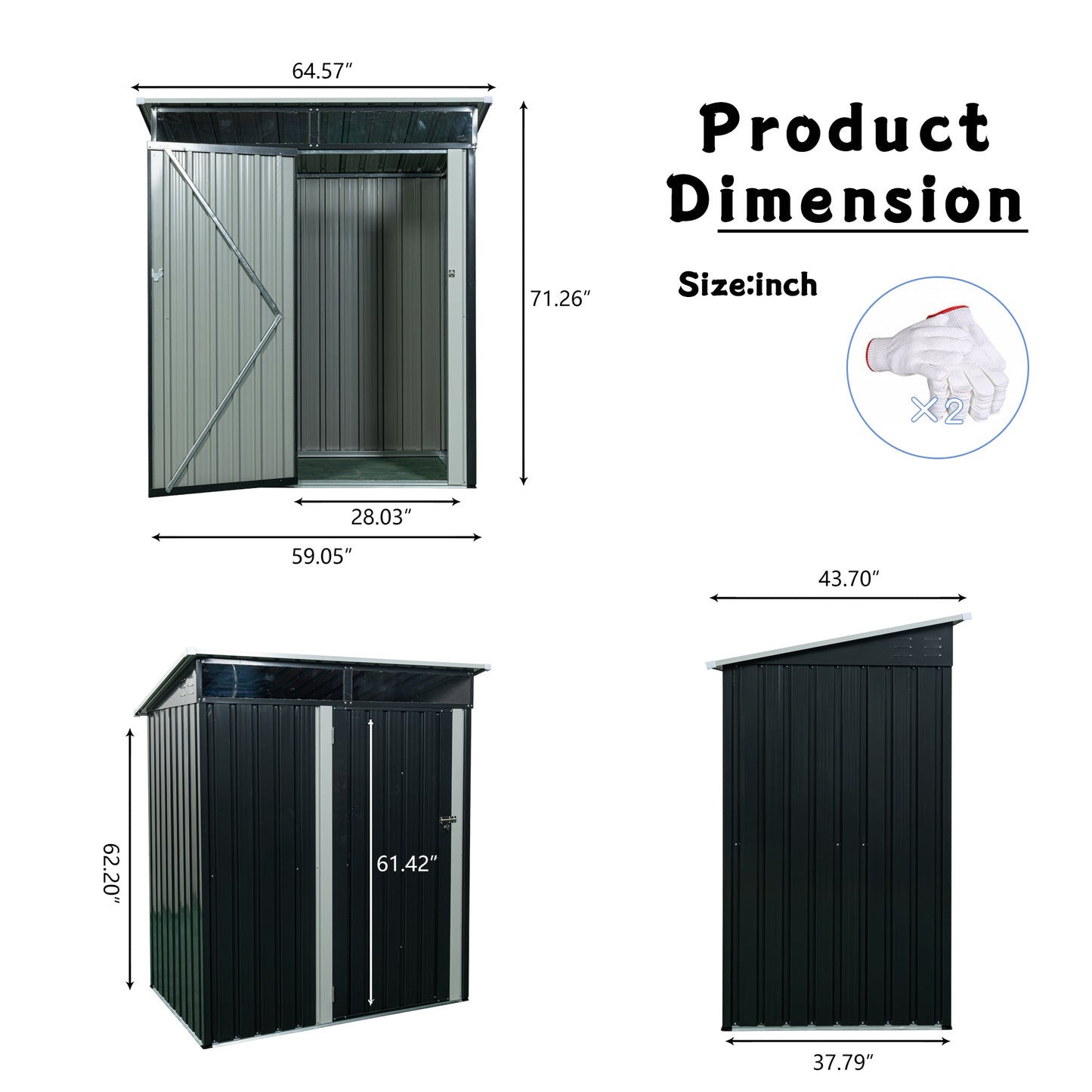 5ft x 3ft Outdoor Metal Weatherproof Storage Shed with Transparent Plate- Black