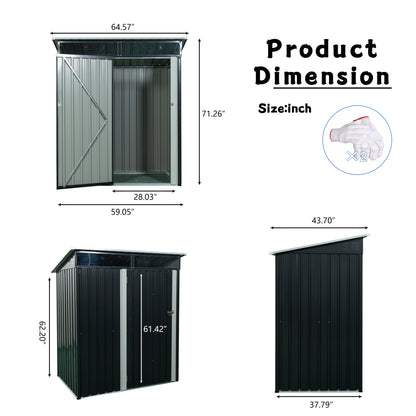 5ft x 3ft Outdoor Metal Weatherproof Storage Shed with Transparent Plate- Black