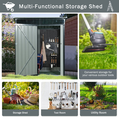 5ft x 3ft Outdoor Metal Weatherproof Storage Shed with Transparent Plate- Black