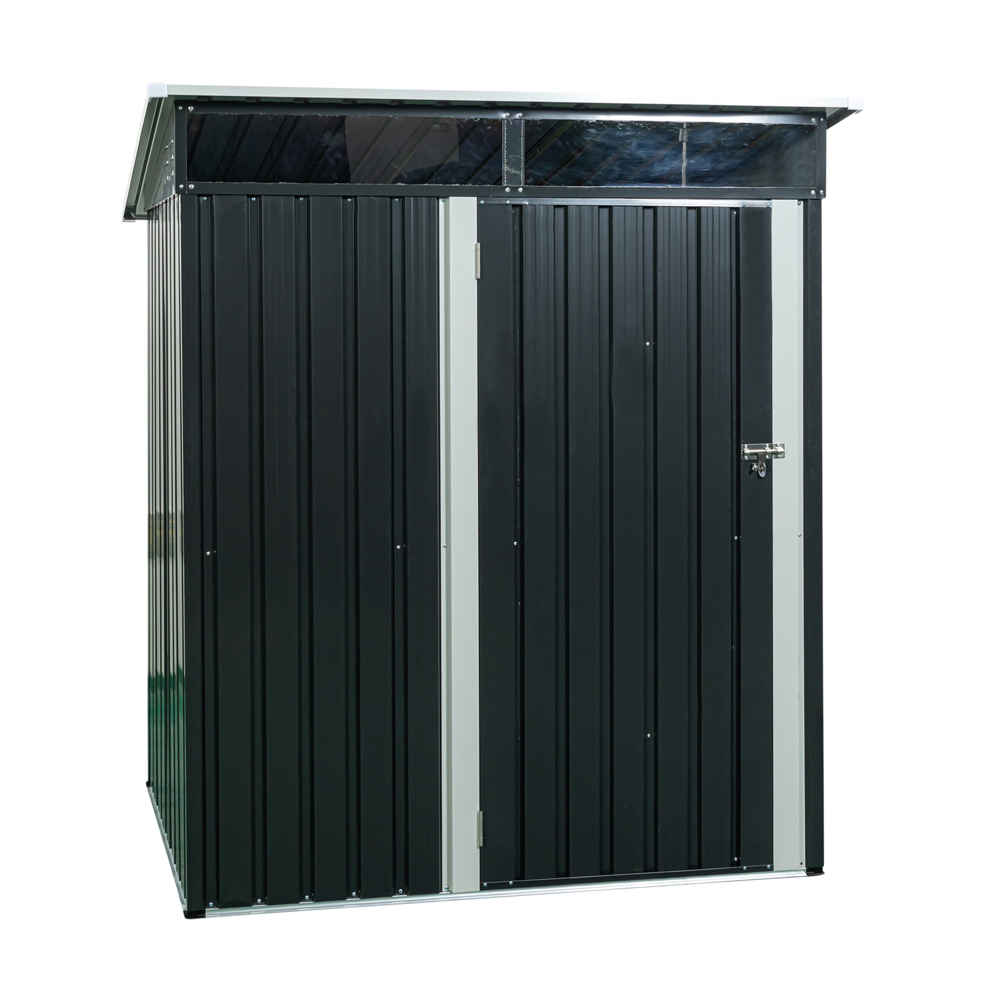 5ft x 3ft Outdoor Metal Weatherproof Storage Shed with Transparent Plate- Black