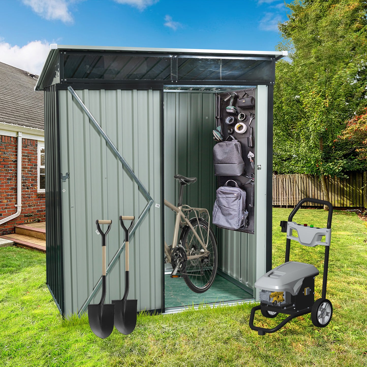 5ft x 3ft Outdoor Metal Weatherproof Storage Shed with Transparent Plate- Black