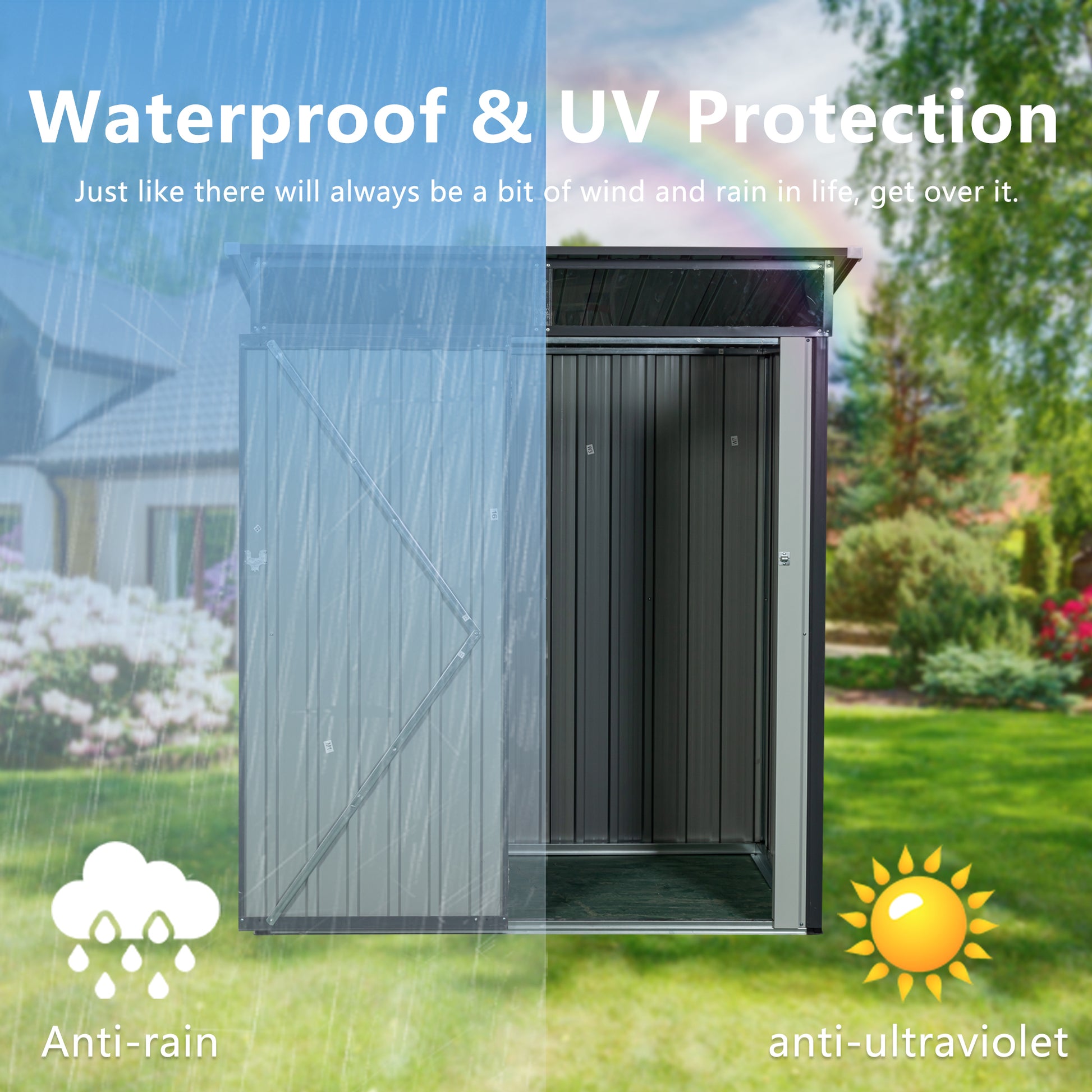 5ft x 3ft Outdoor Metal Weatherproof Storage Shed with Transparent Plate- Gray