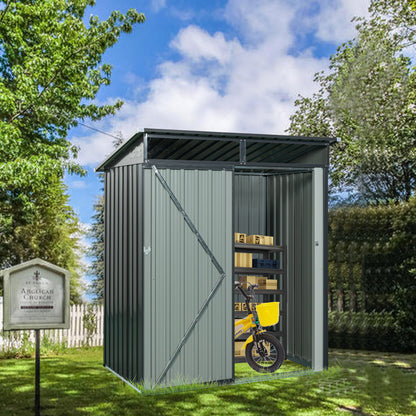 5ft x 3ft Outdoor Metal Weatherproof Storage Shed with Transparent Plate- Gray