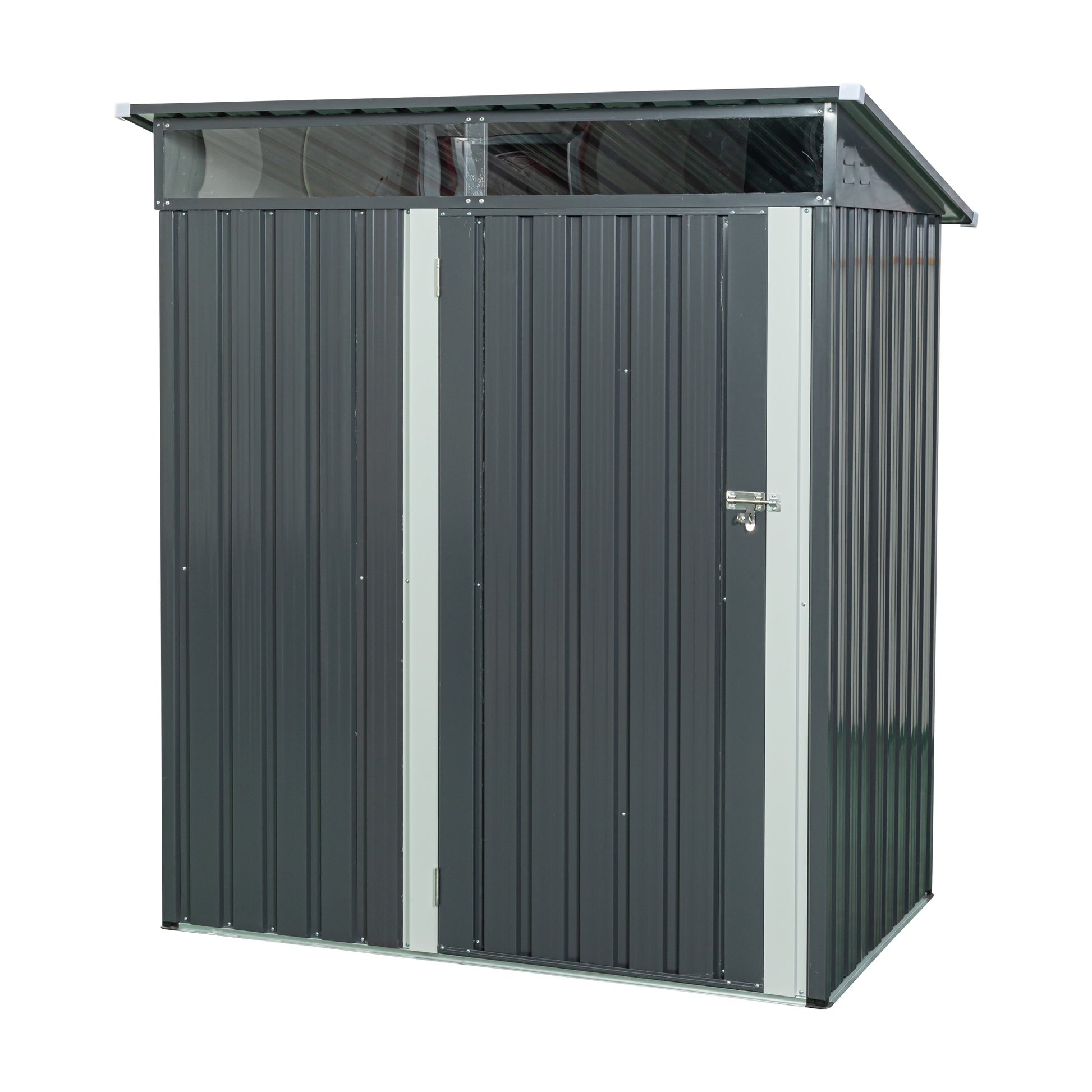 5ft x 3ft Outdoor Metal Weatherproof Storage Shed with Transparent Plate- Gray