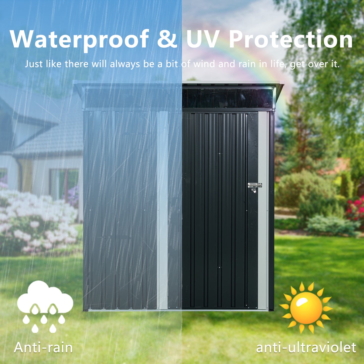 5ft x 3ft Outdoor Metal Weatherproof Storage Shed with Transparent Plate- Black