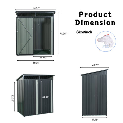 5ft x 3ft Outdoor Metal Weatherproof Storage Shed with Transparent Plate- Gray