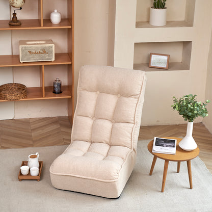 Single Seater Japanese Style Thick Cushioned Lazy Tatami Recliner Sofa- White
