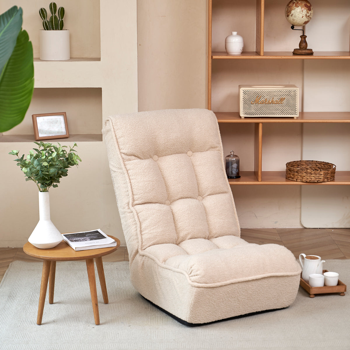 Single Seater Japanese Style Thick Cushioned Lazy Tatami Recliner Sofa- White