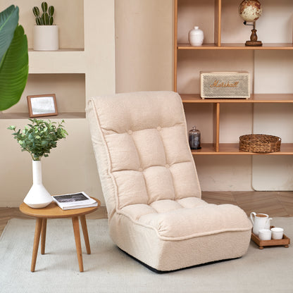 Single Seater Japanese Style Thick Cushioned Lazy Tatami Recliner Sofa- White