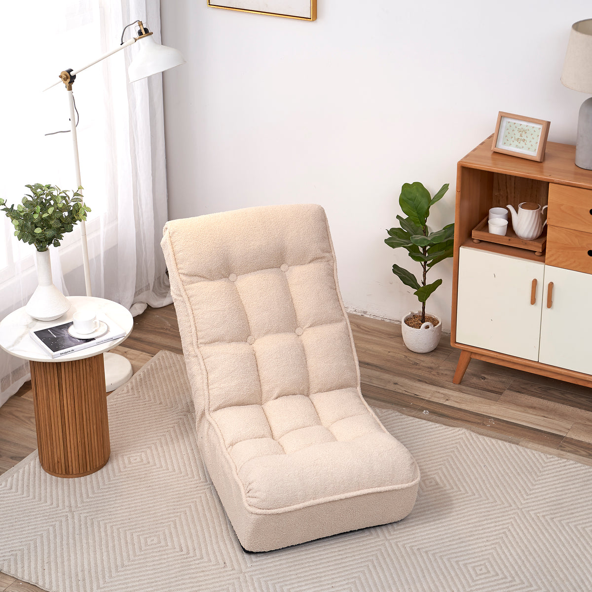 Single Seater Japanese Style Thick Cushioned Lazy Tatami Recliner Sofa- White
