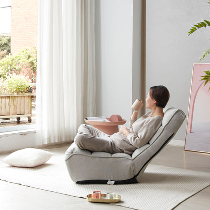 Single Seater Japanese Style Thick Cushioned Lazy Tatami Recliner Sofa- Gray
