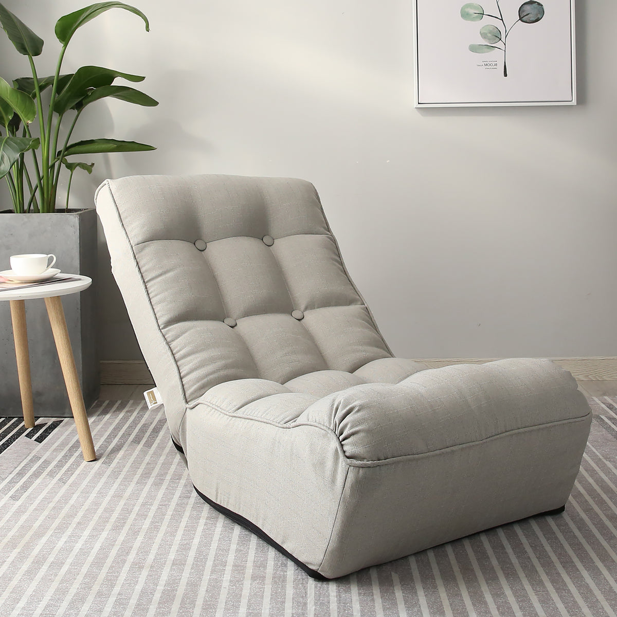 Single Seater Japanese Style Thick Cushioned Lazy Tatami Recliner Sofa- Gray