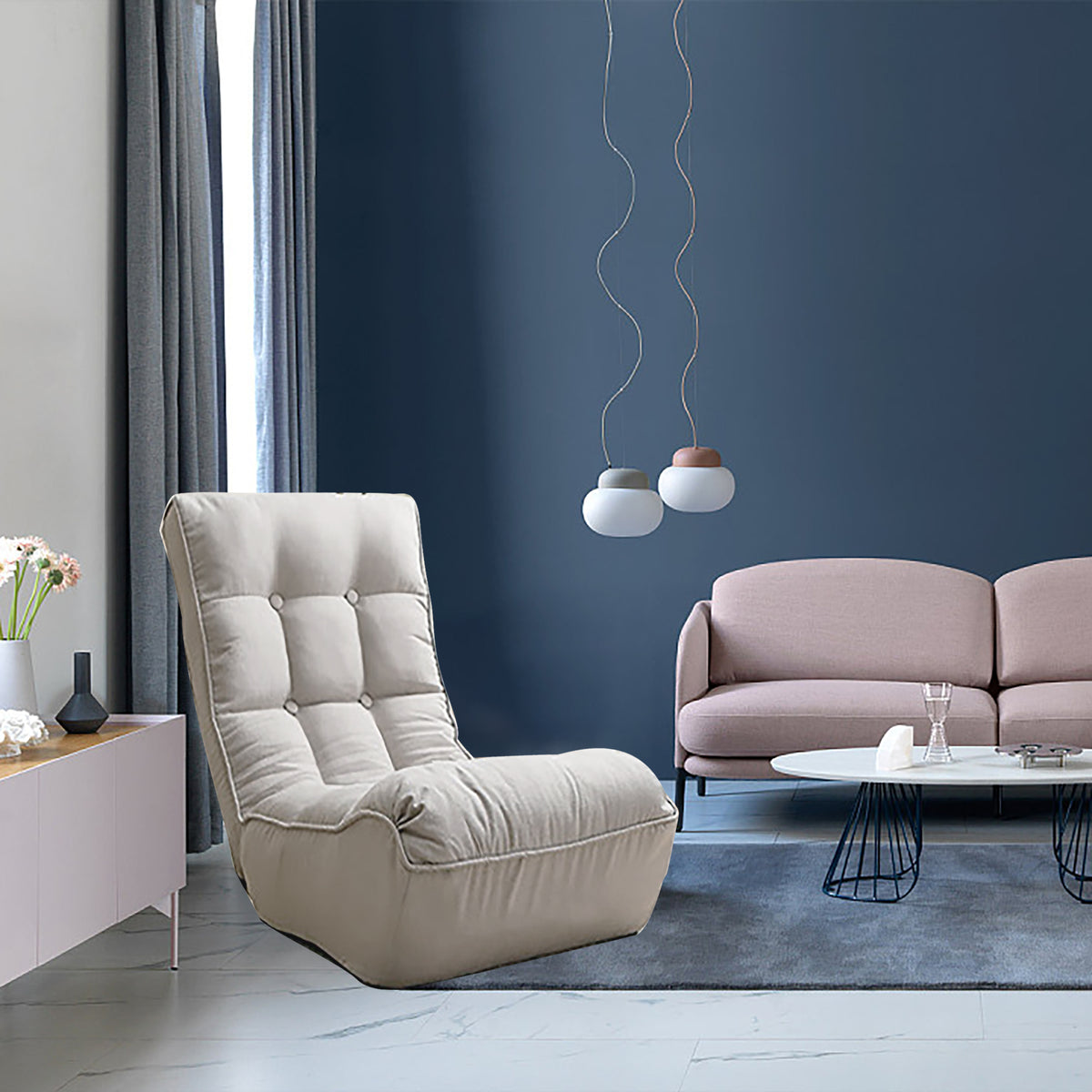 Single Seater Japanese Style Thick Cushioned Lazy Tatami Recliner Sofa- Gray