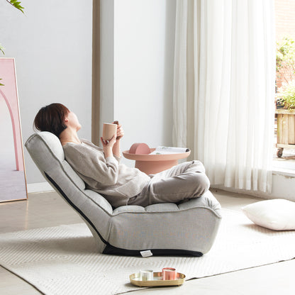 Single Seater Japanese Style Thick Cushioned Lazy Tatami Recliner Sofa- Gray