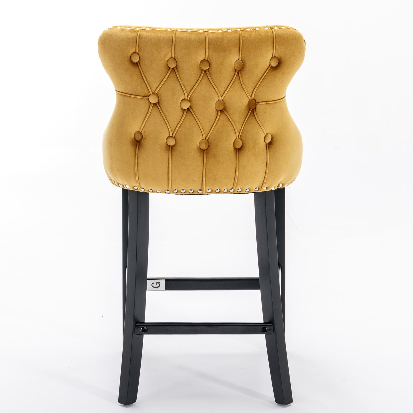 2pcs Chrome Accent Wingback Bar Stools Tufted Velvet with Nailhead and Black Legs- Gold