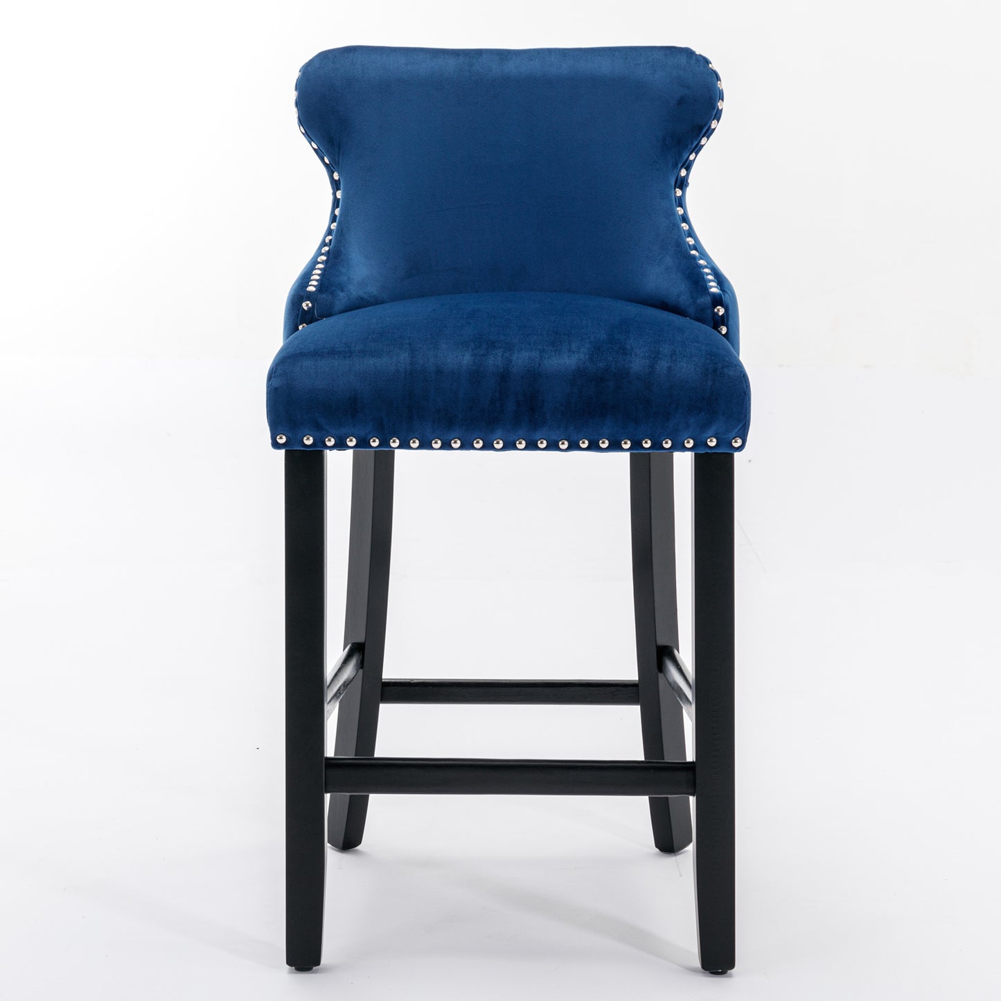 2pcs Chrome Accent Wingback Bar Stools Tufted Velvet with Nailhead and Black Legs- Blue