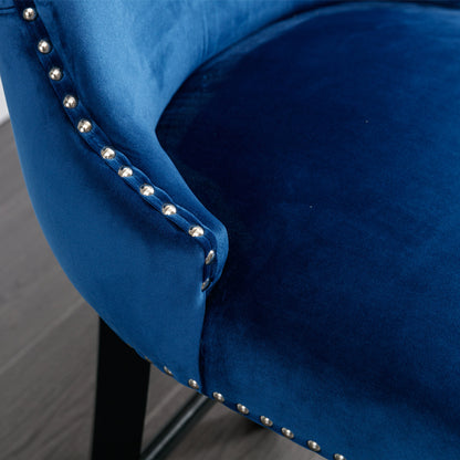 2pcs Chrome Accent Wingback Bar Stools Tufted Velvet with Nailhead and Black Legs- Blue