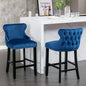 2pcs Chrome Accent Wingback Bar Stools Tufted Velvet with Nailhead and Black Legs- Blue