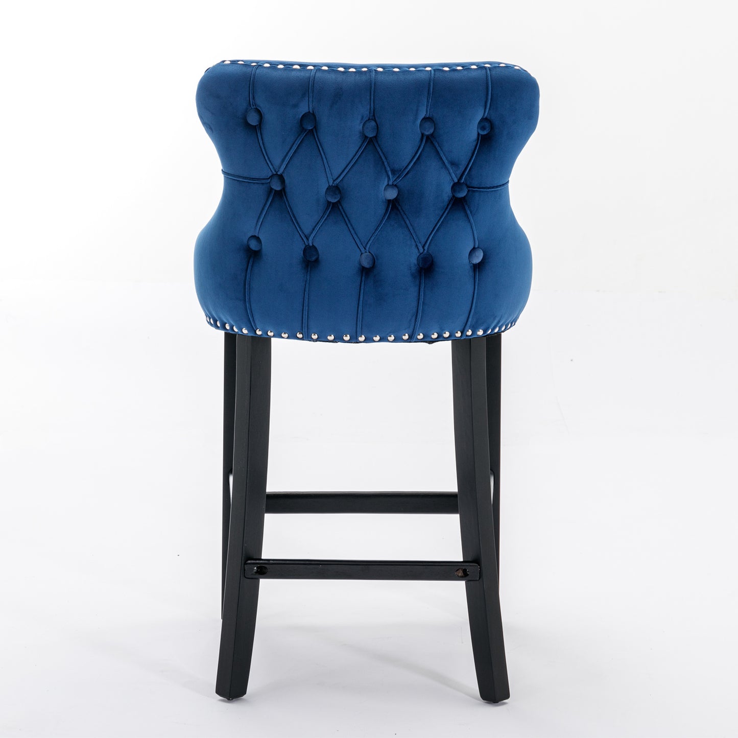 2pcs Chrome Accent Wingback Bar Stools Tufted Velvet with Nailhead and Black Legs- Blue