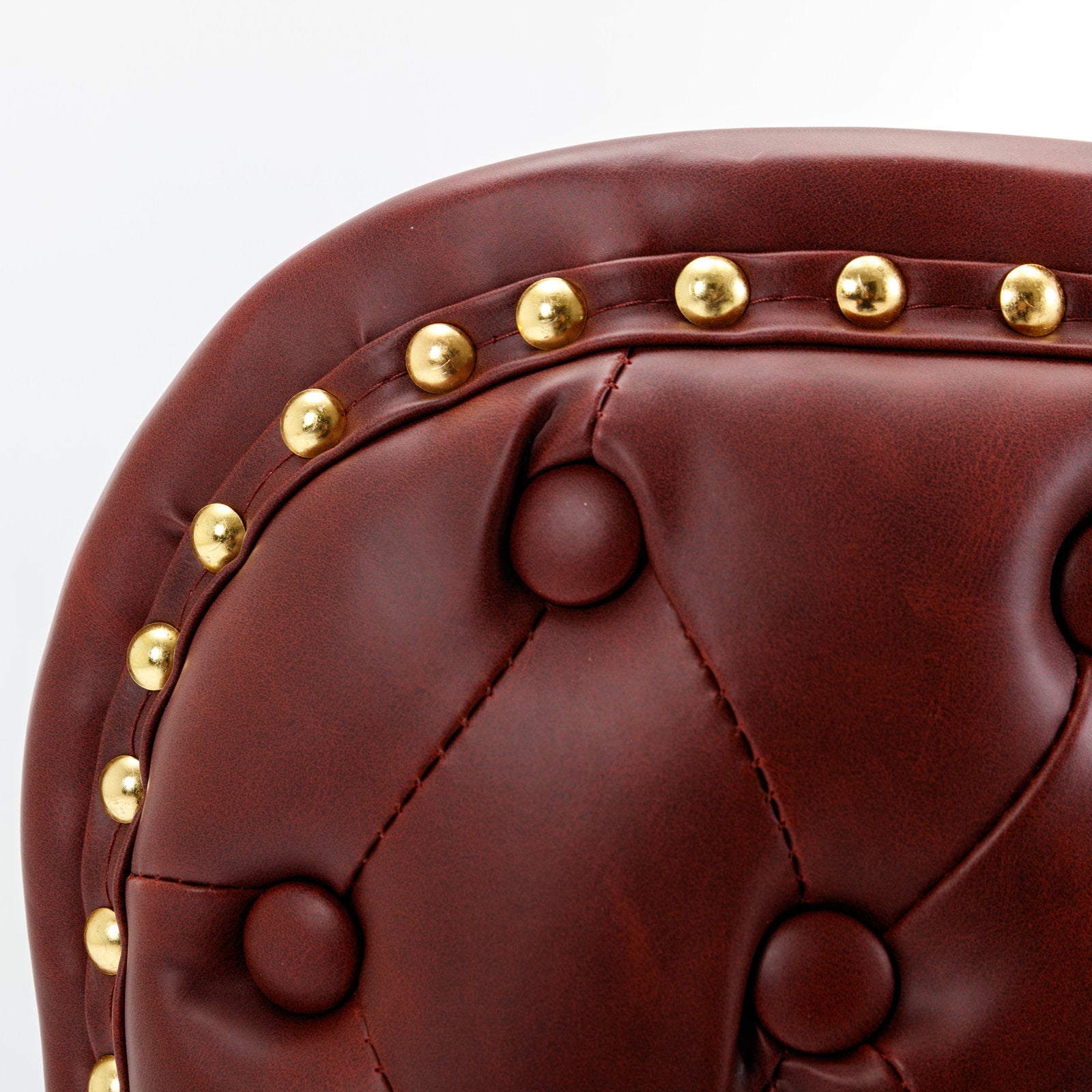 Set of 2 Gold Details Upholstered Whole Back Tufted PU Armless Bar Stools- Burgundy