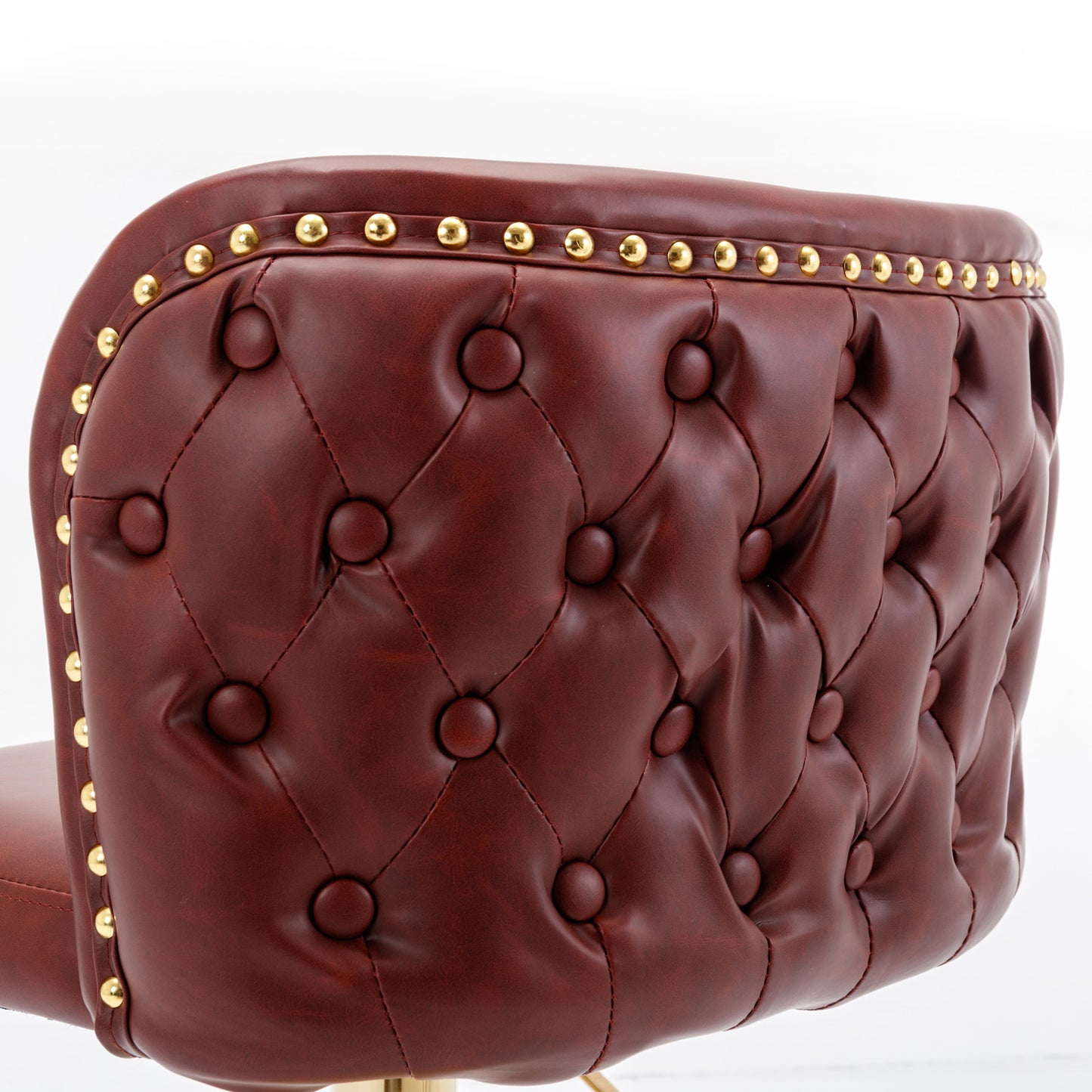 Set of 2 Gold Details Upholstered Whole Back Tufted PU Armless Bar Stools- Burgundy