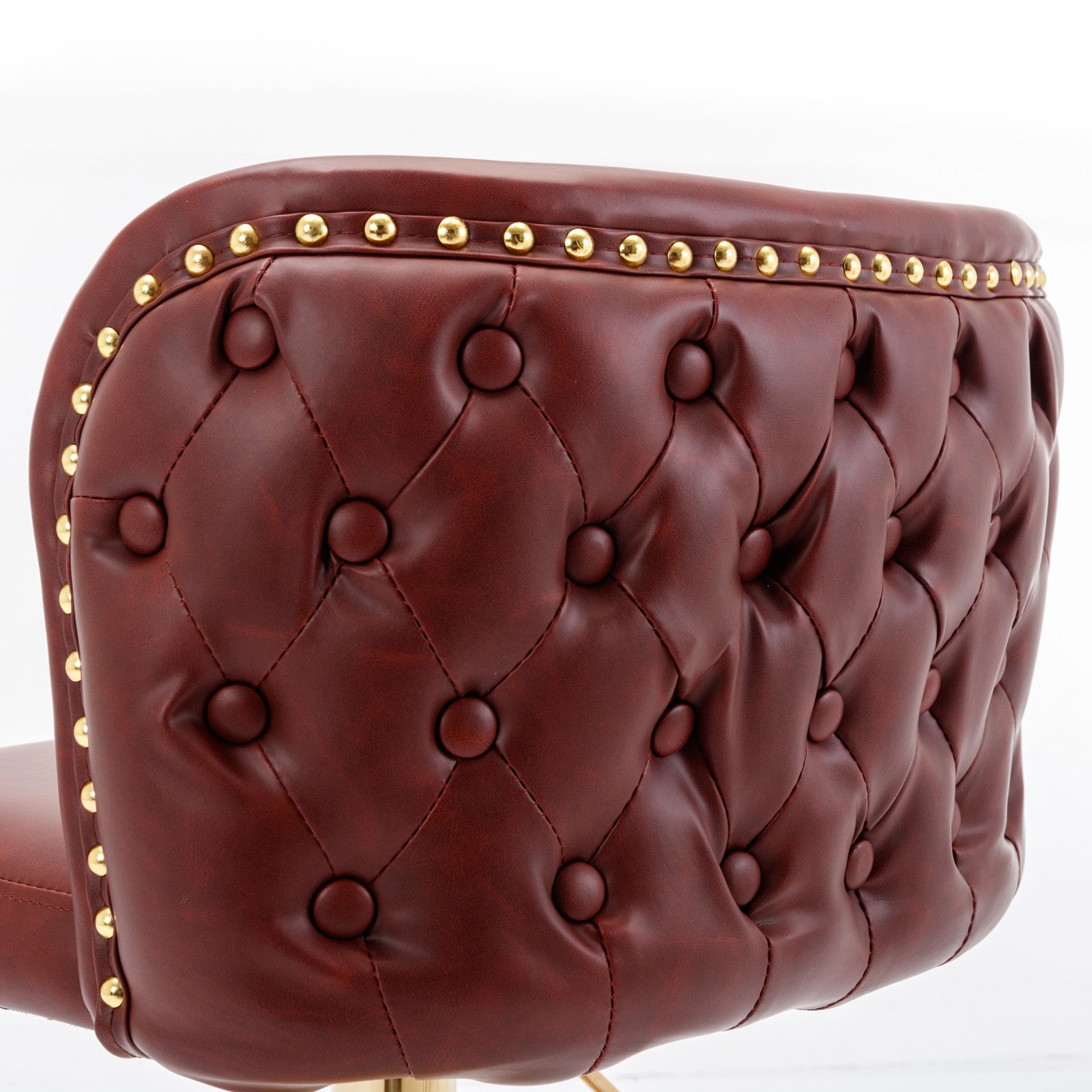 Set of 2 Gold Details Upholstered Whole Back Tufted PU Armless Bar Stools- Burgundy